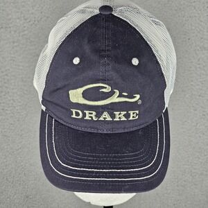 Drake Waterfowl Systems Mens Navy Blue White Mesh Trucker Hat Adjustable Cap